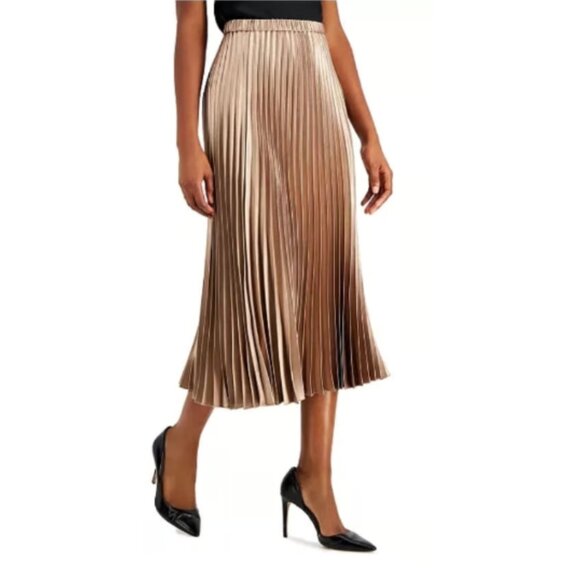 NEW HOST PICK✅Anne Klein Pleated Satin Skirt size S shining Latte shade - Picture 9 of 15